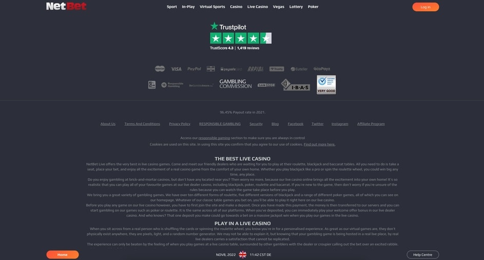 Netbet Live Casino screenshot