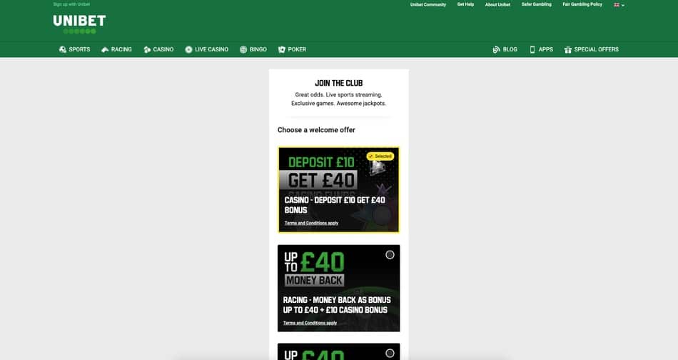 Unibet screenshot