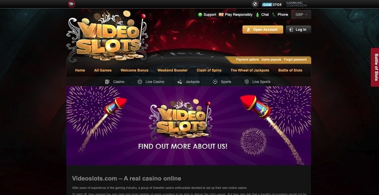 videoslots casinos screenshot