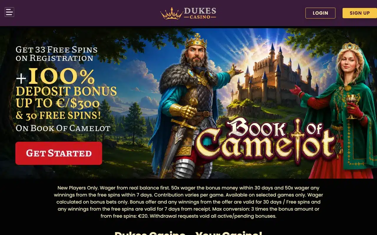Archived Dukes Casino screenshot from the earlier review