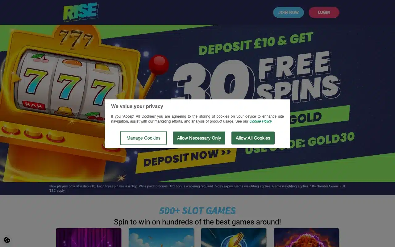 Rise Casino screenshot 2026