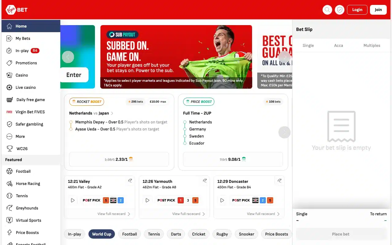 Virgin Bet screenshot 2026