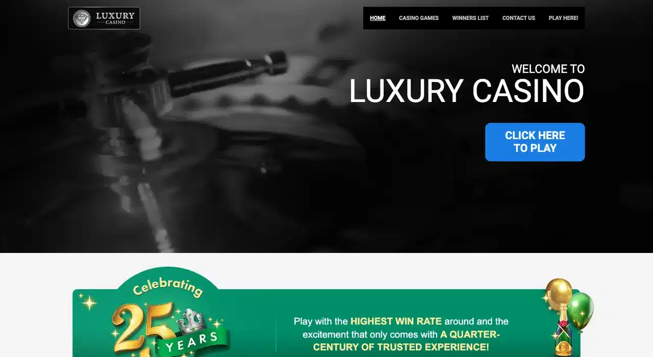 Current Luxury Casino UK homepage from the Apollo Entertainment network