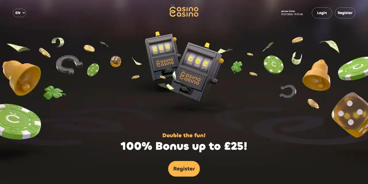 Casino Casino UK homepage showing the current £25 welcome package