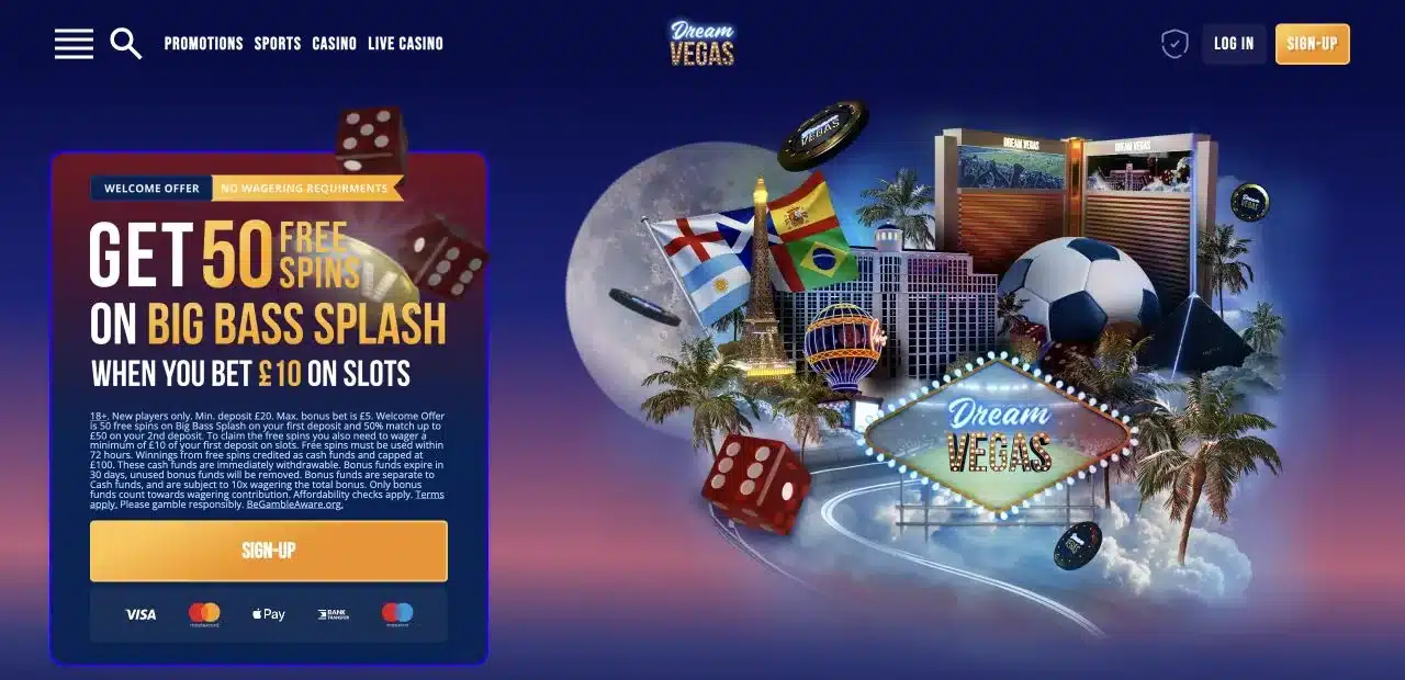 Dream Vegas live casino homepage