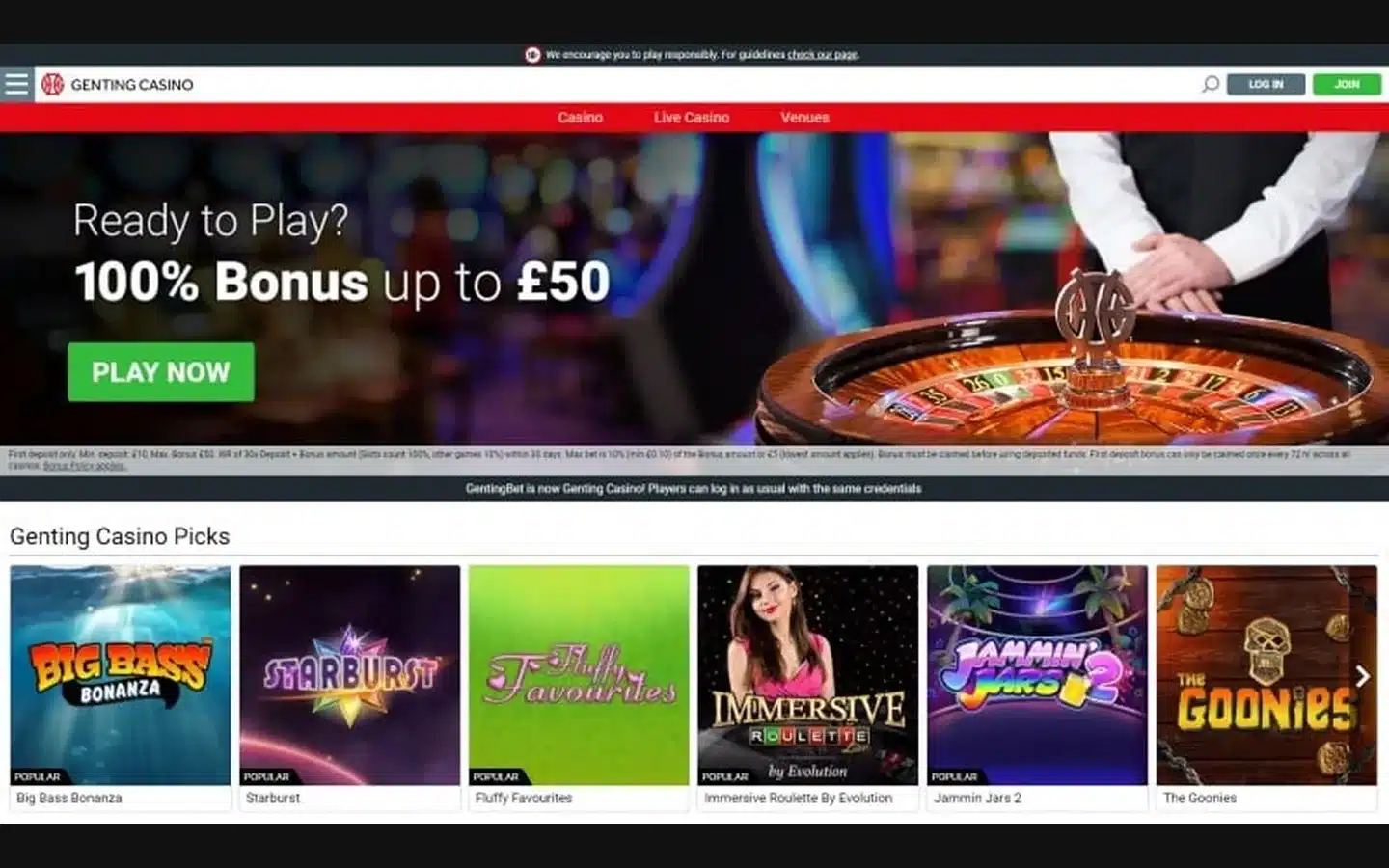GentingBet homepage screenshot