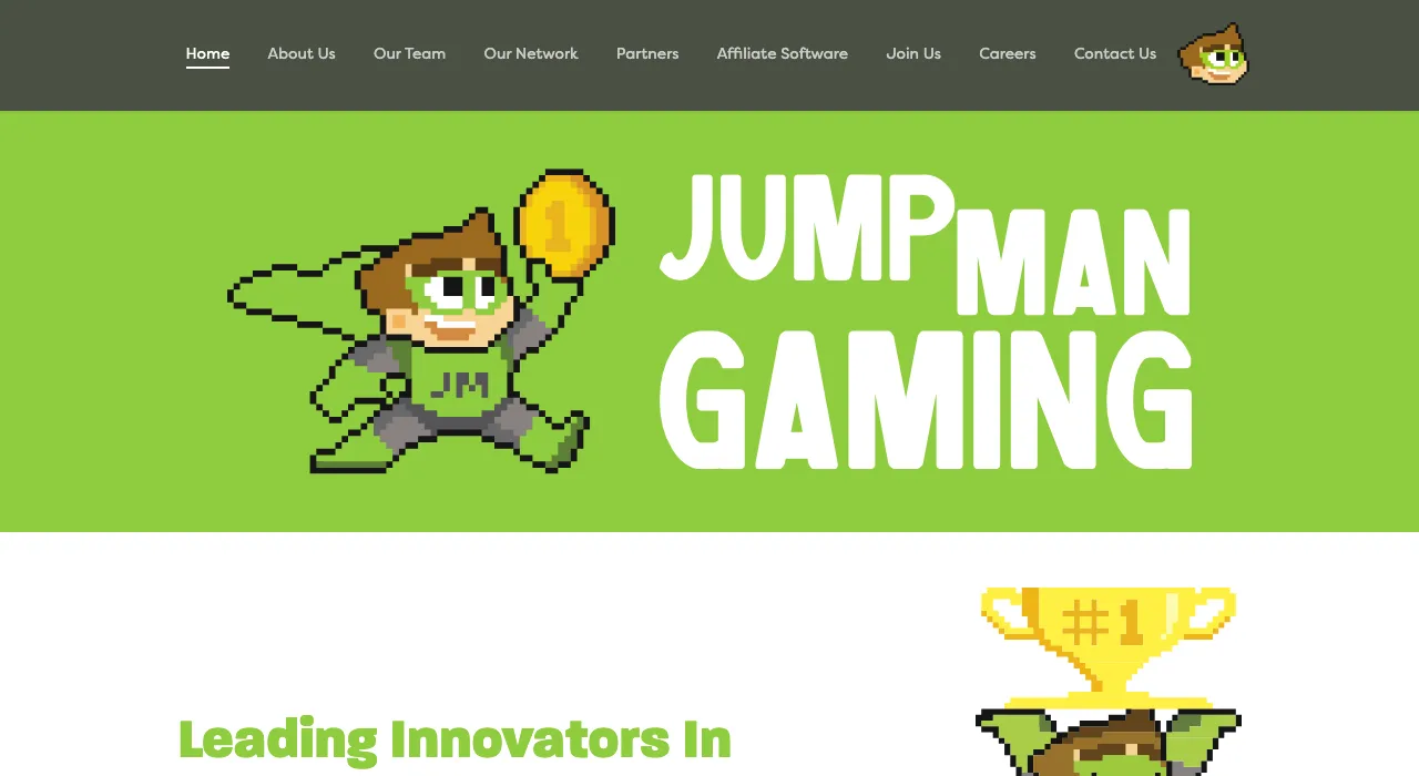Jumpman Gaming current homepage showing the casino network operator