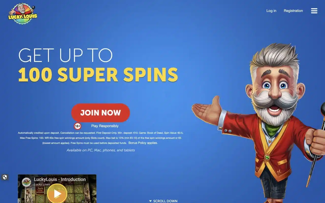 Lucky Louis clean casino homepage screenshot
