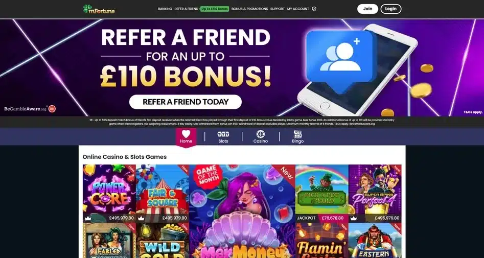 mFortune casino homepage before its final closure