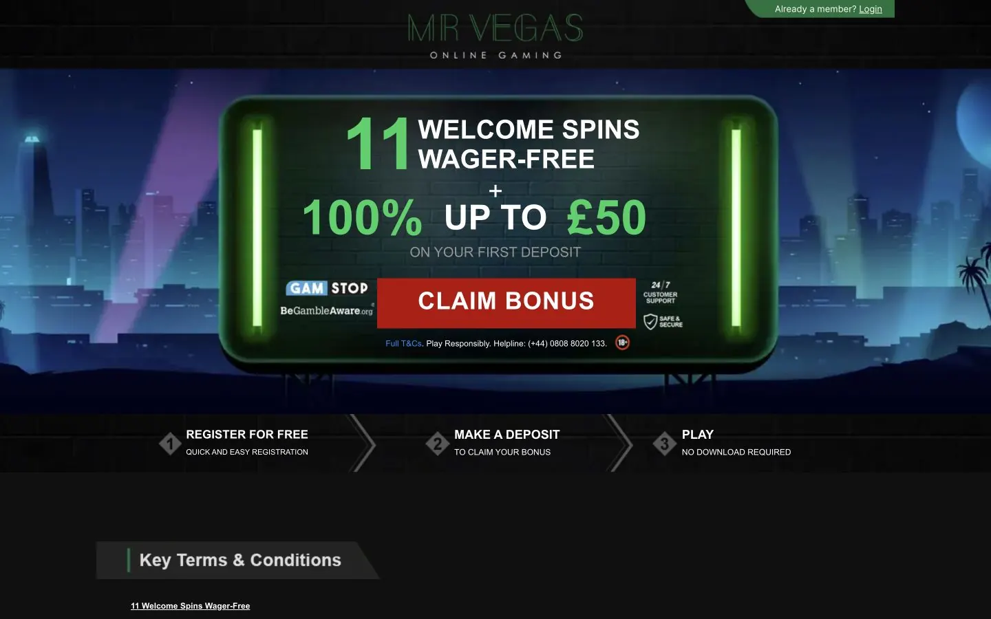 Mr Vegas UK welcome offer and casino homepage