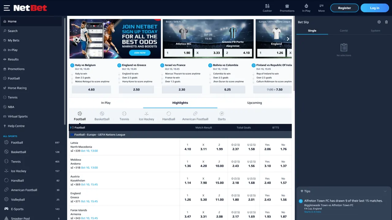 NetBet sportsbook interface screenshot