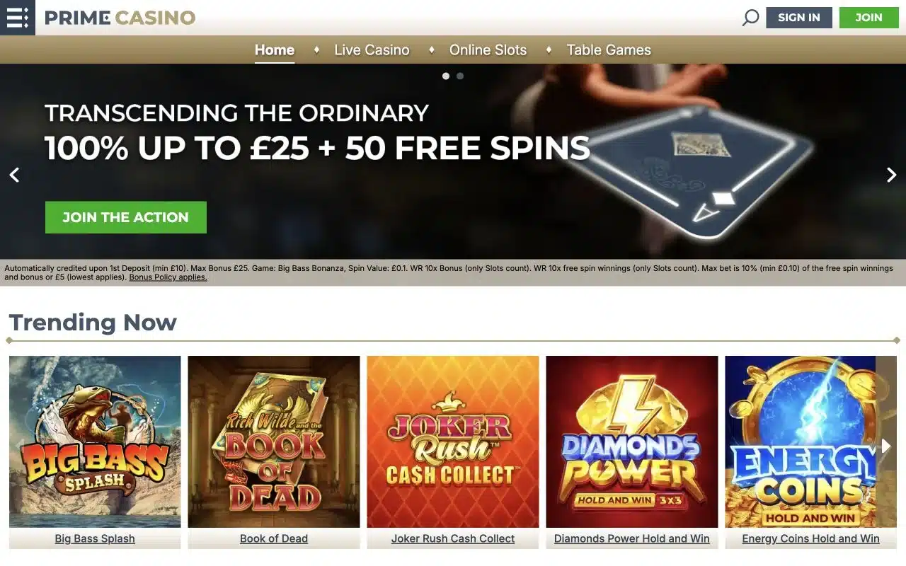 Prime Casino screenshot 2026