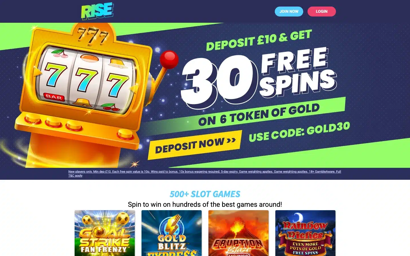 Rise Casino screenshot 2026