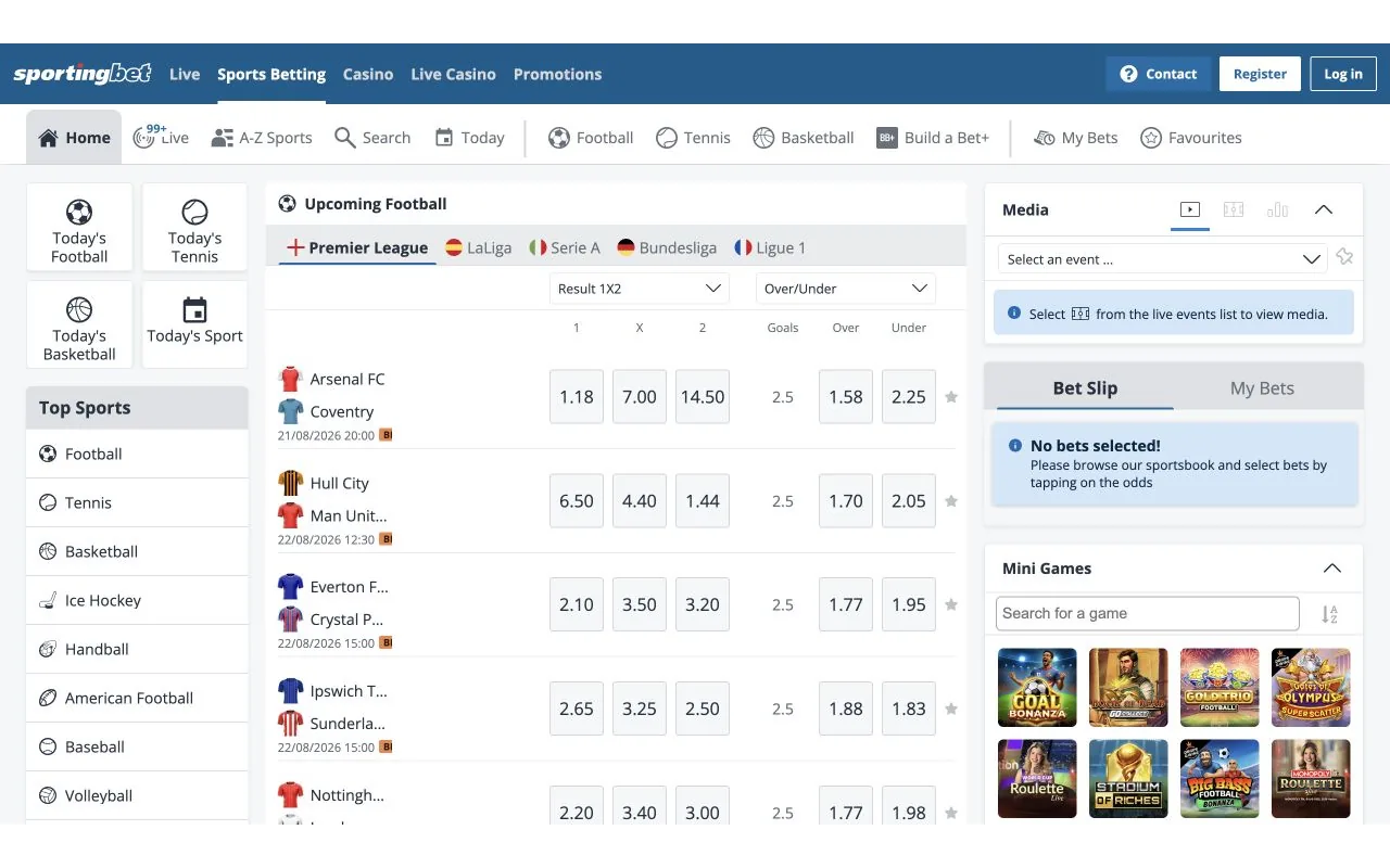 Sporting Bet live sportsbook homepage