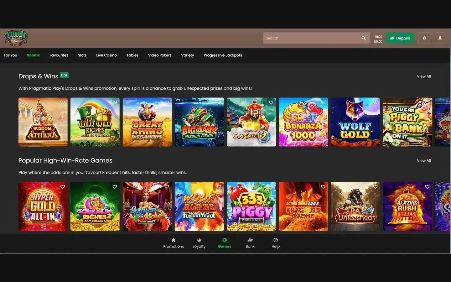Yukon Gold Casino homepage screenshot