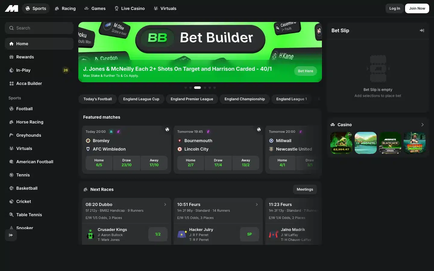 Midnite casino and sportsbook homepage